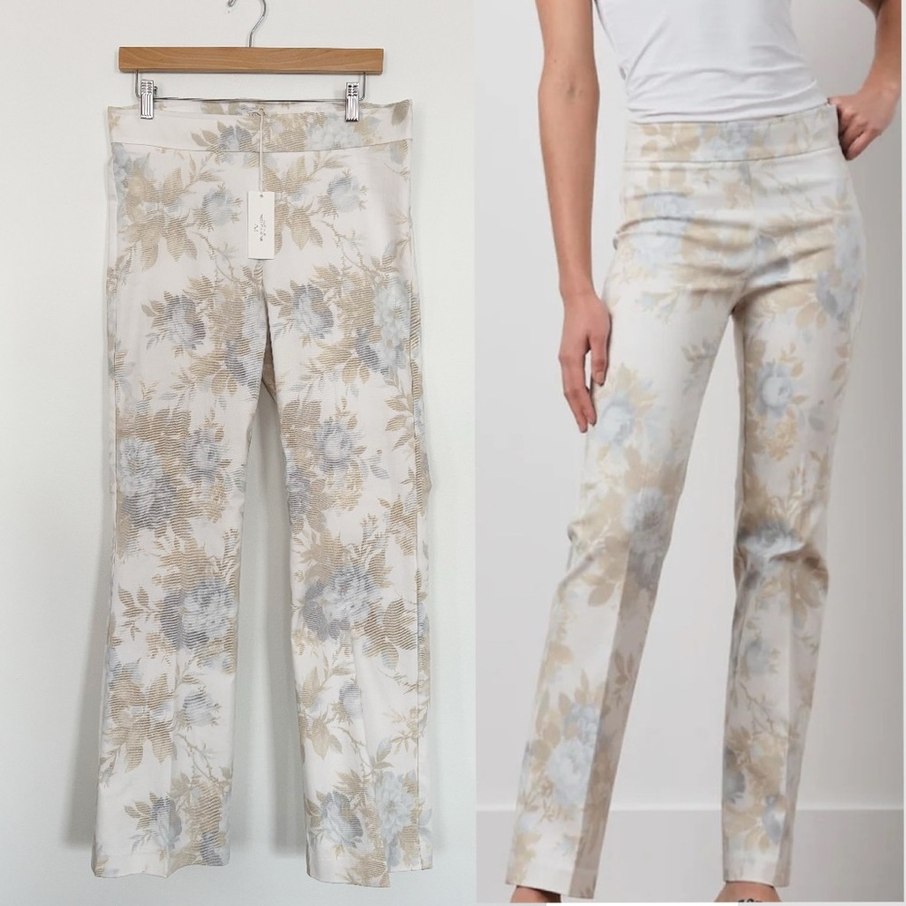 Avenue Montaigne || Becca Pull on Trousers Bootcut Pants in Flowers Beige 10 NWT